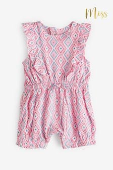 Miss Pink Geometric Print Cotton Frill Sleeved Playsuit (702942) | KRW38,400