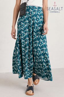Seasalt Cornwall Blue Teal Rose Printed Jersey Skirt (703317) | 89 €