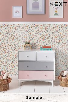 Lavender and Peach Woodland Ditsy Wallpaper