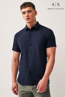 Navy - Armani Exchange Seersucker Texture Short Sleeve Shirt (703537) | kr1 560