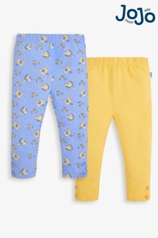 JoJo Maman Bébé Girls Blue Bird Floral Print & Yellow Leggings 2-Pack