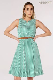 Apricot Green Fine Stripe Woven Belted Dress (704251) | KRW96,100