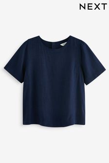 Granatowy - Summer T-shirt With Linen (704427) | 95 zł