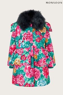 Monsoon Green Floral Printed Padded Coat (704945) | €27 - €34