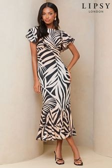 Lipsy Palm Print Flutter Sleeve Underbust Midi Dress (705341) | $112