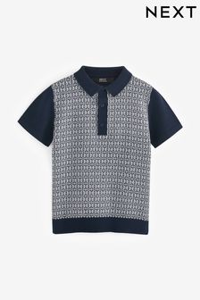Black/White Short Sleeve Geo Pattern Polo Shirt (3-16yrs) (705590) | EGP395 - EGP547