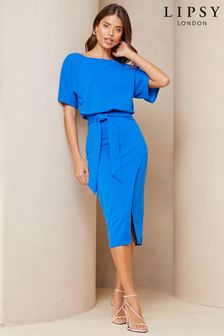 Lipsy Blue Kimono Belted Midi Dress (705650) | 198 QAR