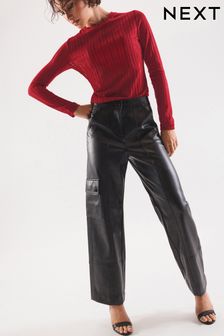 Черный - Полиуретановые брюки карго из искусственной кожи (705700) | €14