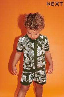 Green Leaf Print Knitted Shirt and Shorts Set (3mths-10yrs) (705914) | €28 - €33