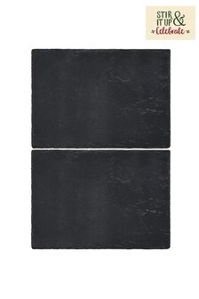 Set of 2 Black Slate Placemats