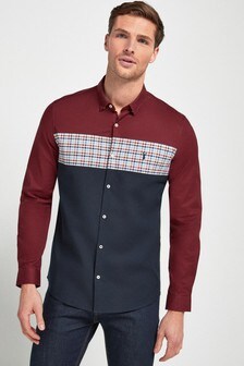 Colourblock Gingham Stretch Oxford Shirt
