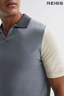 Porzellanblau - Reiss Stoneleigh Polo-Shirt aus Wolle mit offenem Kragen (706584) | 150 €
