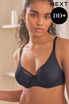 Navy Blue DD+ Non Pad Plunge DD+ Floral Selvedge Lace Bra (706755) | SGD 38