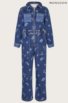 Monsoon Blue Cosmic Print Stretch Denim Jumpsuit (706855) | AED170 - AED184