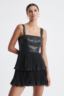 Amur Faux Leather Tiered Black Mini Dress (706921) | €785