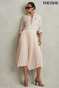 Reiss Blush Azalea Pleated Asymmetric Midi Skirt (707037) | €265