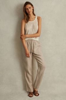 Песочный - Reiss Romie Drawstring Linen Trousers (707085) | €210