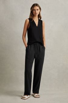 Reiss Charcoal Romie Drawstring Linen Trousers (707179) | €210