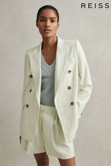 Reiss Mint Dianna Double Breasted Linen Blend Suit Blazer (707207) | €306