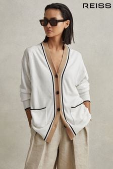 Reiss Ivory/Black Carly Wool Blend Contrast Trim Cardigan (707215) | €210