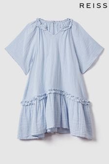 Reiss Blue Millie Teen Seersucker Cotton Ruffle Dress (707341) | SGD 160