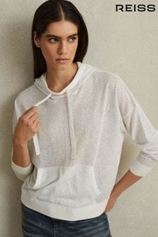 Reiss Ivory Candy Cotton Blend Sheer Hoodie (707367) | kr2 710