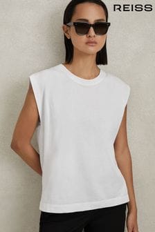Reiss White Morgan Cotton Capped Sleeve T-Shirt (707369) | 17,640 Ft
