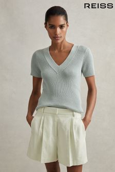 Reiss Mint Dianna Front Pleat Linen Blend Suit Shorts (707467) | €181
