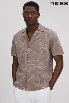 Reiss Taupe Menton Cotton Jersey Embroidered Shirt (707602) | $260