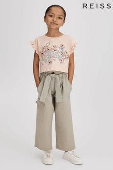 Reiss Pink Saskia Senior Ruffle Sleeve Cropped Motif T-Shirt (707689) | NT$1,200