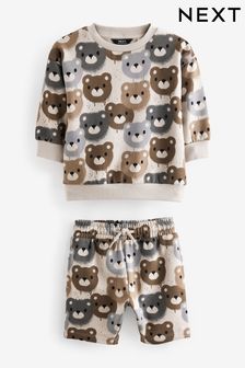 Neutral Drippy Bear Jersey Crew Neck Sweatshirt and Short Set (3mths-7yrs) (3mths-7yrs) (707722) | $26 - $33