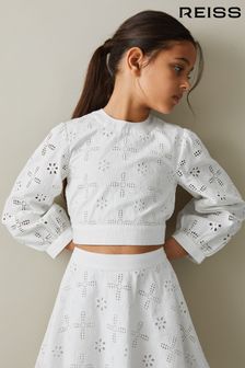 Reiss Ivory Nella Senior Cotton Broderie Lace Bow Back Top (707776) | 383 SAR