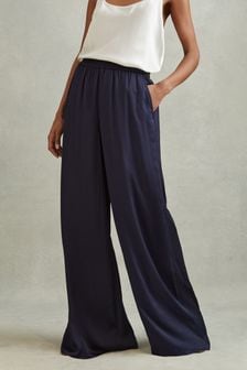 Темно-синий - Атласные брюки с широкими штанинами Reiss Yara (707823) | €180