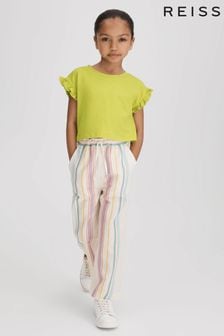 Reiss Lime Saskia Senior Ruffle Sleeve Cropped T-Shirt (707836) | OMR13