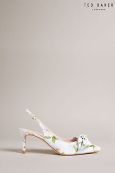 حذاء بكعب وفيونكة 70 ملم مطبوع نقش زهور Krili لون أبيض/أخضر من Ted Baker (707872) | 652 د.إ