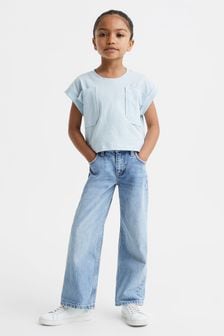 Reiss Blue Lulu Senior Cropped Cotton Crew Neck T-Shirt (708027) | OMR13