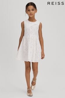 Reiss Ivory Mabel Senior Cotton Broderie Lace Dress (708036) | AED547