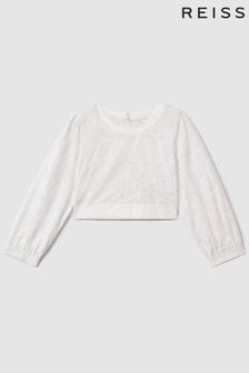 Reiss Ivory Nella Teen Cotton Broderie Lace Bow Back Top (708060) | €81
