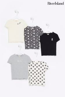 River Island Black Mini Girls Black Mono T-Shirts 5 Pack (708072) | HK$308