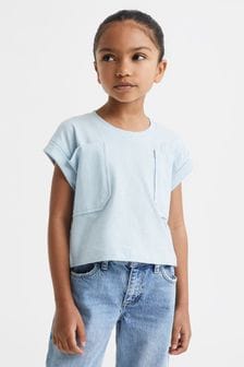 Reiss Blue Lulu Junior Cropped Cotton Crew Neck T-Shirt (708130) | HK$216