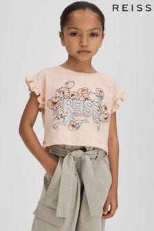 Reiss Pink Saskia Junior Ruffle Sleeve Cropped Motif T-Shirt (708171) | €25