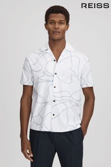 Reiss White/Air Force Blue Menton Cotton Jersey Embroidered Shirt (708297) | kr2,005
