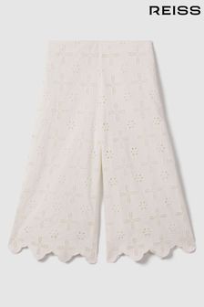 Reiss Ivory Nella Teen Cotton Broderie Lace Trousers (708320) | 426 QAR
