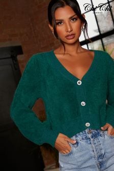 Chi Chi London Green Fluffy Yarn Knitted Cardigan (708321) | kr623