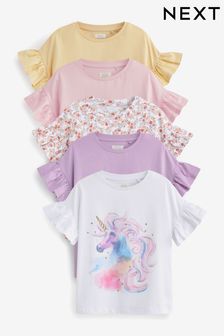 Pink/Lilac Purple 5 Pack Unicorn Frill Sleeve T-Shirts (3-16yrs) (7083T4) | €30 - €37