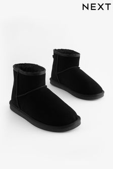 Black Luxury Faux Fur Lined Suede Slipper Boots (708547) | kr570