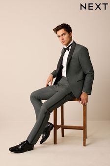 Charcoal Grey Tailored Textured Tuxedo Suit Jacket (708926) | SGD 142 - SGD 149