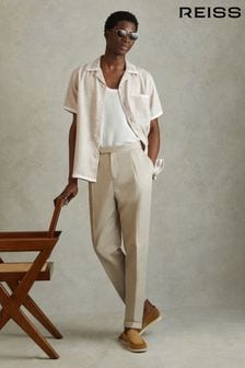 Reiss Oatmeal/White Vita Contrast Trim Cuban Collar Shirt (709258) | LEI 908