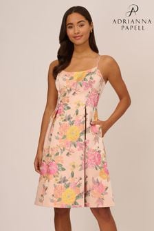 Roza cvetlična obleka iz žakarja Adrianna Papell (709278) | €102