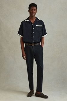 Navy/Ecru - Reiss Vita Contrast Trim Cuban Collar Shirt (709476) | kr2 010